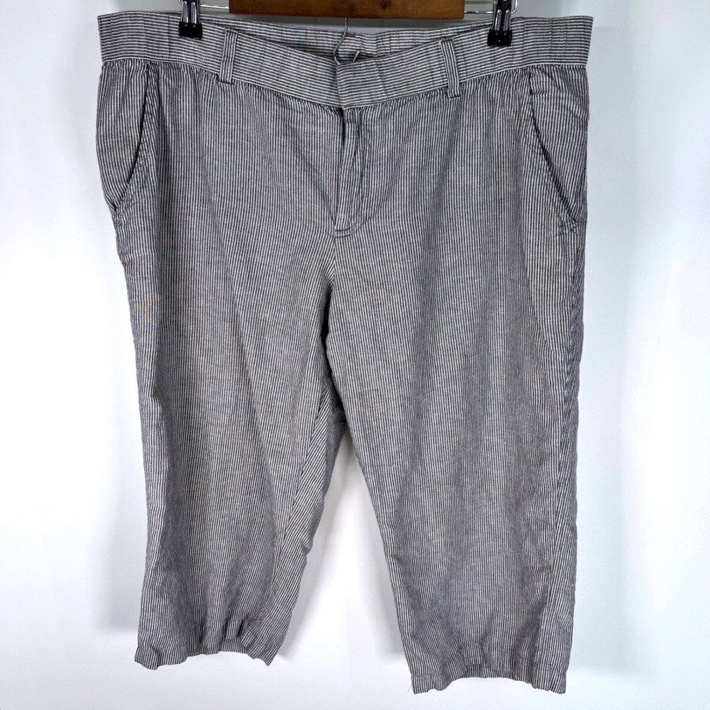Liz Claiborne Neutral Grey White Striped Linen Blend Crop Pants Capris Size XXL